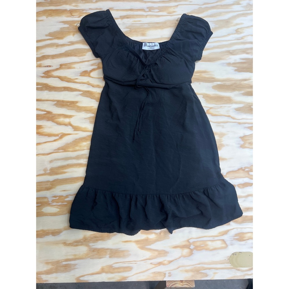 No Boundaries Black Milkmaid Mini Dress Puff Sleeve Ruffle XS 0-2 Cottagecore